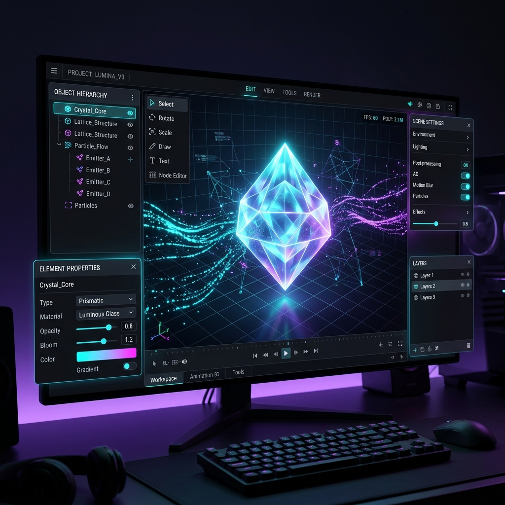 Threefy Futuristic 3D Scene Editor Workspace